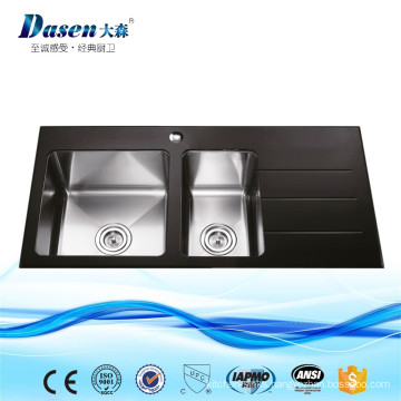 Popular 2016 Hot Sell Black Glass Panel Outdoor Stainless Steel Kitchen Dining Room Sinks